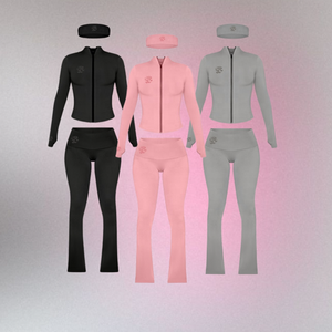 Ensemble de vêtements de détente personnalisés <span class=keywords><strong>pour</strong></span> le fitness, deux pièces, adapté aux grandes filles, veste zippée et <span class=keywords><strong>pantalon</strong></span> évasé à revers, ensemble assorti avec bandeau <span class=keywords><strong>pour</strong></span> femmes - Product Image 2