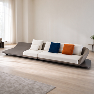 Sofá Seccional Curvo Contemporáneo con Base de Madera, Chaise Longue Acolchada, Asiento Profundo, Perfil Bajo, para Sala de Estar, Villa u Hotel - Product Image 2