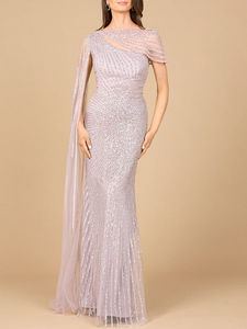 Роскошное вечернее платье-русалка с одним рукавом и стразами, цвета «голубой туман», для женщин, для свадеб, банкетов и красной дорожки - Product Image 3