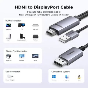 <span class=keywords><strong>Câble</strong></span> <span class=keywords><strong>HDMI</strong></span> vers <span class=keywords><strong>DisplayPort</strong></span> actif UGREEN HD169, mâle vers mâle, unidirectionnel, alimenté par USB, 4K60Hz 1080P120Hz, <span class=keywords><strong>câble</strong></span> <span class=keywords><strong>HDMI</strong></span> vers DP - Product Image 2