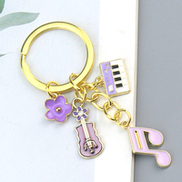 Porte-clés Thème Musical en Émail, Mini Piano, Violon, Note de Musique, Breloques Fleur, Pendentif en Métal Doré, Cadeau pour Musicien, Étudiant, Charm pour Sac