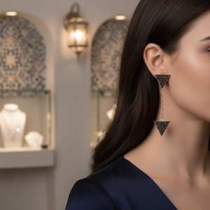 Pendientes largos con forma de triángulo de circón negro geométrico, joyería turca de Plata de Ley 925, venta al por mayor - Product Image 3