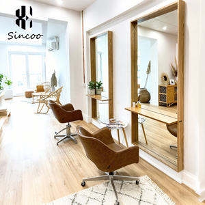 Modern Salon Styling Station <b>Mirror</b> Beauty Wall <b>Mirror</b> with <b>Table</b> Salon Solid Hair Salon Wood <b>Mirror</b> - Product Image 3