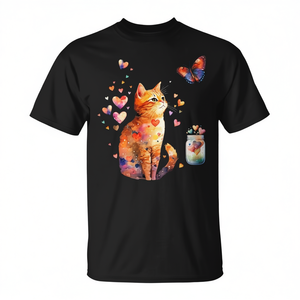 T-shirt chat tigré orange avec motif de cœurs et de papillons pour les amoureux des chats - Product Image 2