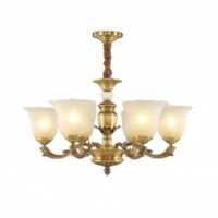 Candelabro de lujo de latón vintage americano sala de estar dormitorio techo colgante luz creativa Jade cobre sólido lámpara grande