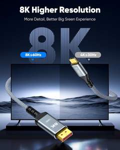 Syong Usb C Naar Dp 1.4 Kabel 8k 60Hz 6ft Thunderbolt 4/<span class=keywords><strong>3</strong></span> Naar Displayport 4k 144Hz 120Hz/2k240Hz 32.4Gbps 8K Type C Naar Dp Koord - Product Image 2