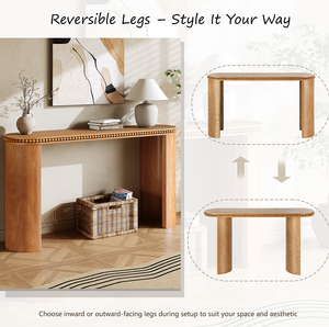 Mesa Consola Vintage de Lujo Mirod con Adornos de Cuentas, Patas Curvas Reversibles, Acabado en Chapa de Madera Sólida, Mesa de Entrada para el Pasillo - Product Image 6