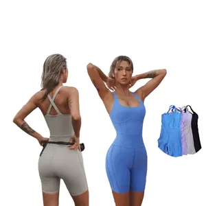 Grosir Desain Kustom Populer Wanita Jumpsuits Pakaian Gym Wanita Yoga One Piece Rompers Kebugaran Latihan Set Pakaian Latihan