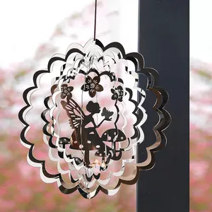 15cm3D Mirror Reflection Visual Effect Balcony Garden Decorated Forest Butterfly Fairy Rotating Wind Chimes