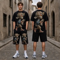 Ensemble de survêtement d'été pour hommes grandes tailles, haut sans manches et short en coton 100% premium, imprimé art surréaliste, style streetwear, vente en gros