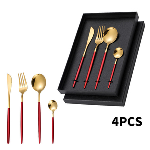 Dropshipping 4 Cái Thép Không Gỉ Fork Spoon Dao Kéo Bộ Đồ Ăn Set Vàng Flatware Set Cho 1 Người Steak Knife Set - Product Image 2