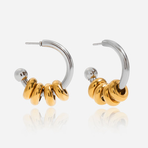 Pendientes Huggie de Oro de 18K y Acero Inoxidable, Dos Tonos, Círculo Geométrico, Forma de C Pequeña, Joyería de Moda - Product Image 1