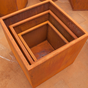 กระถางปลูกต้นไม้ทรงสี่เหลี่ยมผืนผ้า ทำจากเหล็กคอร์เทน สำหรับใช้ภายนอกอาคาร พร้อมรูระบายน้ำ และกระถางดอกไม้โลหะ สำหรับใช้ภายใน/ภายนอกอาคาร - Product Image 3