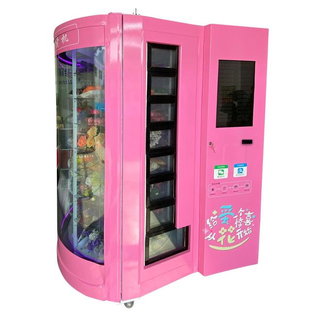 Rose Lily Flower Cart Vending Machine with Bill Banknote Acceptor Online System and Cashless Touchless Credit Card Reader