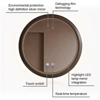 Miroir LED circulaire en aluminium de 80 cm, 24 V, dimmable, intelligent, avec une transmission de 91,5 % et affichage de la température en temps réel