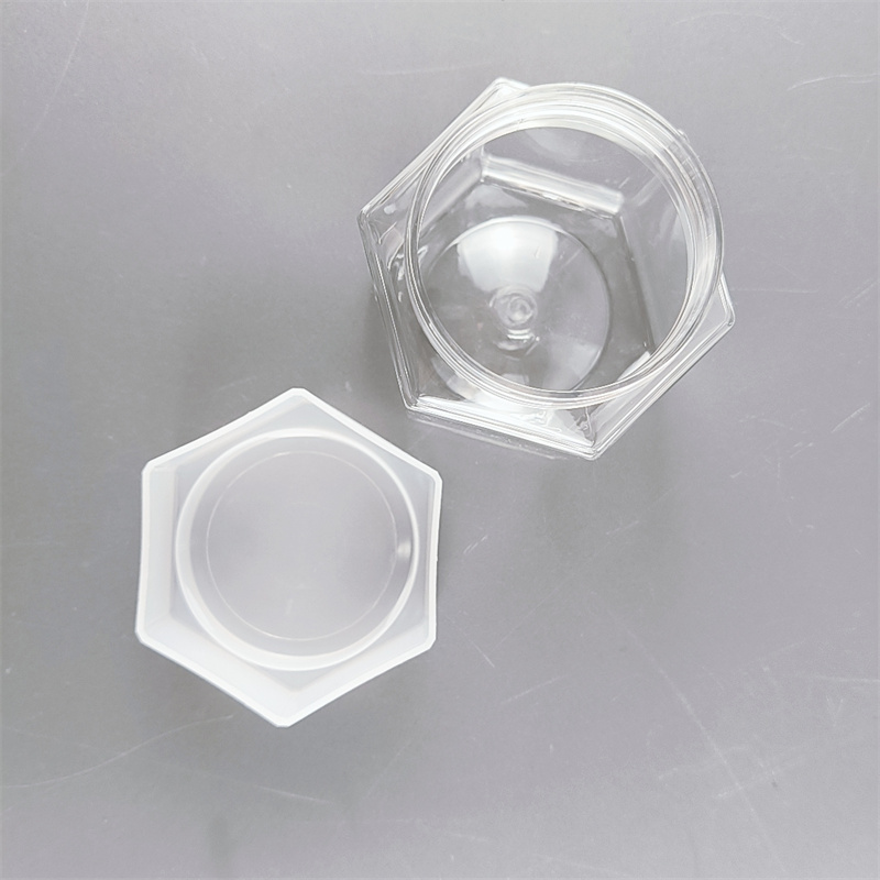 Free Sample Hexagonal PET Plastic Jar Food Packaging Candy Jar clear sealed Jam Jar