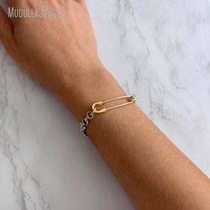 BM58900 2 Tone spilla di sicurezza in acciaio inox impilamento bracciale gioielli di protezione per le donne e gli uomini - Product Image 3