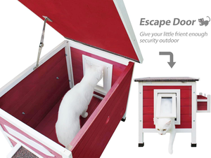 Casa para Gatos al Aire Libre, Caseta Grande para Gatos Silvestres, Refugio de Madera para Gatos al Aire Libre Resistente a la Intemperie con Puerta de Escape - Rojo - Product Image 4