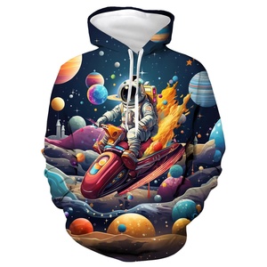 Sweat-shirt à capuche unisexe avec grandes poches, broderie 3D Galaxie, tricoté, coupe oversize, uni, manches longues, pour l'automne - Product Image 1
