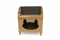 Maisonnette pour animaux en bois personnalisée 2-en-1 : Perchoir pour chat et niche pour petit chien, entrée en forme de tête de chat, pieds robustes, lit d'intérieur pour animaux