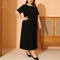 Robe décontractée pour femme, longueur genou, personnalisable avec logo de marque, unie, extensible, 100% coton, noire, grande taille