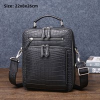 Tas Selempang Bahu Pria Pola Perut Buaya Matte Vintage Baru Tas Kotak Modis Katun Tahan Air Nilon Kelas Atas