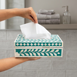 HUMRAN EXPORT Indian Handmade Best Quality Wood Tissue Box with Bone Inlay Floral Design Convenient for Home Office Restaurant - Product Image 1