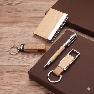 Eco-Friendly Simple Trade Show Giveaways Gift Set w Engraved Pen Flash Drive Keychain <b>Card</b> Case <b>Colour</b> Logo Customized - Product Image 2