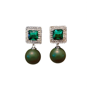 Boucles d'oreilles pendantes pour femme E2918, cristal rouge taille princesse, serti géométrique, imitation perle, bijoux de mode, classique pour soirée - Product Image 1