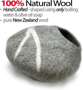 Cueva de gato de 50 cm de lana 100% Natural, hecho a mano, fieltro en forma de primera calidad, hace que la casa y la cama sea cubierta para gatos (gris claro) - Product Image 2