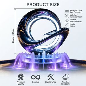Fuente de Agua Decorativa con Anillo de Acero Inoxidable Pulido a Espejo de Tamaño <span class=keywords><strong>Real</strong></span> BSA, con Tiras de Luces LED de Colores para Hoteles y Centros Comerciales - Product Image 2