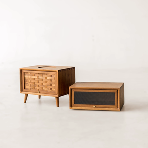 Solid <strong>Teak</strong> Wood Night Stand Modern Rotating Storage Cabinet Living Room Bedroom Night Stand <strong>Bedside</strong> <strong>Table</strong> - Product Image 2