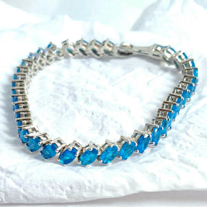 Pulsera de tenis de apatita neón con corte ovalado de 3x5mm en plata de ley 925, elegante pulsera de eslabones con gema azul para mujer, joyería fina - Product Image 1