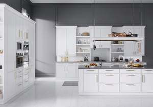 Armoire de cuisine en bois massif de style shaker moderne, traitement de surface en laque acrylique, robinet, prix d'usine, dosseret en granit - Product Image 2