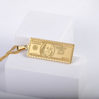 Collier Vintage en or pour hommes, nouvel an, pendentif de billets de banque, bijoux d'argent riche, en or