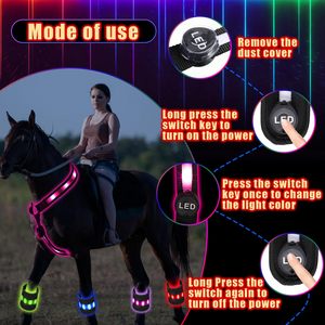 Conjunto de Arnés y Correa para Patas de Caballo con Luces LED, Recargable por USB, Ajustable, Equipo de Seguridad, Arnés de Caballo con Luces LED para Mayor Visibilidad y Seguridad - Product Image 5