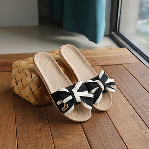 รองเท้าแตะผ้าลินินแบบใหม่ประดับโบว์สำหรับผู้หญิง รองเท้าแตะสำหรับฤดูร้อน รองเท้าแตะใส่ในบ้านและนอกบ้านสำหรับผู้หญิง - Product Image 4
