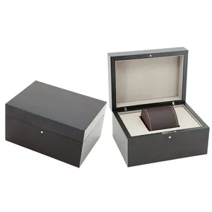 Custom Logo single high quality dark brown color matte lacquer smooth surface man wooden Watch packaging case with snap