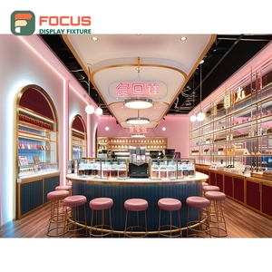 Expositor de lujo para café con estantería abierta para botellas de sirope, diseño de grano de roble - Product Image 3