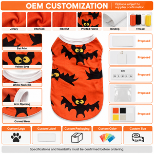 Gilet pour chien imprimé chauve-souris de dessin animé d'Halloween, costume sans manches orange pour petits chiens - Product Image 2