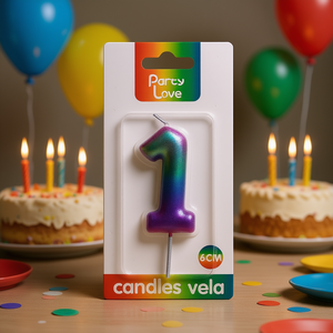 Velas de Cumpleaños con Número 1, Color Arcoíris, 6 cm, Party Love Candles - Product Image 3