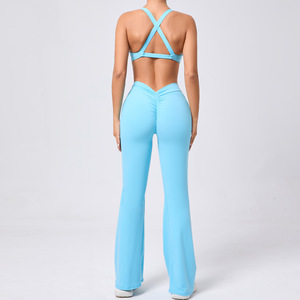 Abbigliamento da Yoga attillato completo completo da donna <span class=keywords><strong>blu</strong></span> abbigliamento <span class=keywords><strong>sportivo</strong></span> <span class=keywords><strong>reggiseno</strong></span> <span class=keywords><strong>sportivo</strong></span> e Leggings Flare Set - Product Image 5