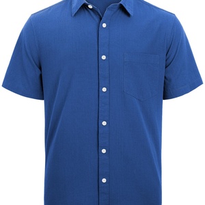 Chemises légères boutonnées pour hommes en coton et lin à manches courtes, décontractées, pour la plage et les vacances, vente en gros - Product Image 3