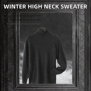 Suéter de cuello alto para hombre, informal, de punto holgado, con logo frontal, para invierno - Product Image 3