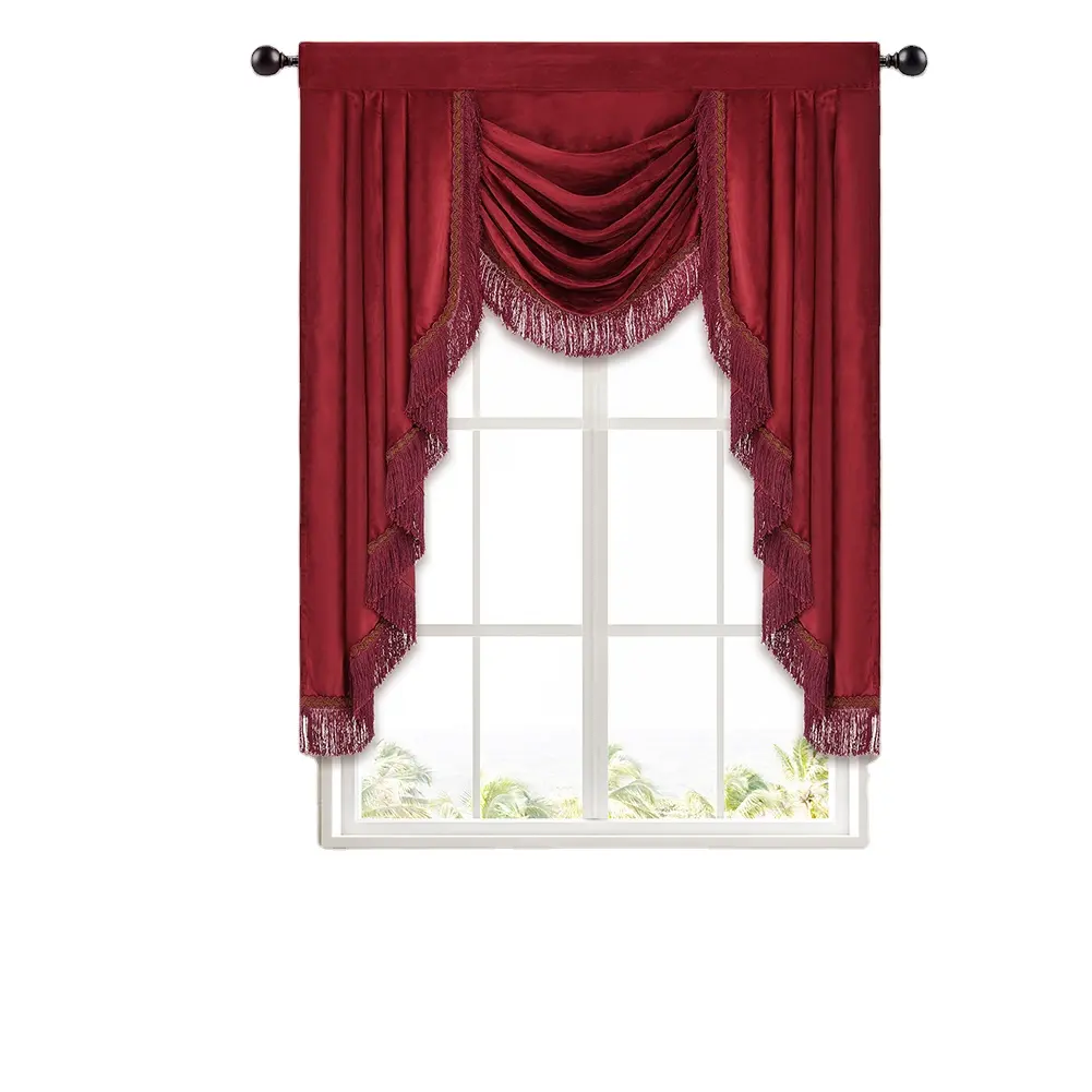 Curtain Valances Window Ready Made Kitchen Curtain Sets Swag Lxurury Living Room Rod Pocket beige textile fabrics for curtains