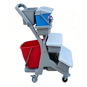 Chariot de ménage hôtelier commercial avec seaux amovibles, étagère de rangement, support à déchets et roues silencieuses - Product Image 5