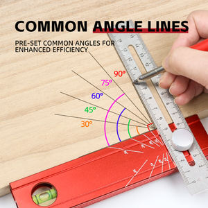 पोर्टेबल बहुउद्देश्यीय अंकन शासक-दोहरे पैमाने (मीट्रिक/शाही) कोण माप, स्तर और गहराई गेज के साथ - Product Image 2