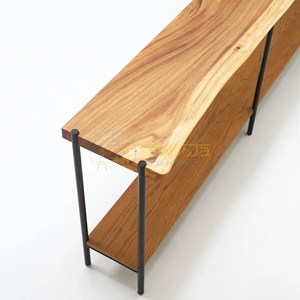 Everett Two Tier Wood and Iron <b>Console</b> <b>Table</b> Extra Long Sofa <b>Table</b> with Live Edge Top and Lower Shelf Modern <b>Rustic</b> Furniture - Product Image 4