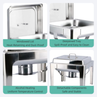 Plat à chafing carré en acier inoxydable, chauffe-plat de buffet au design moderne avec couvercle en verre, fournitures de restauration professionnelles pour hôtels