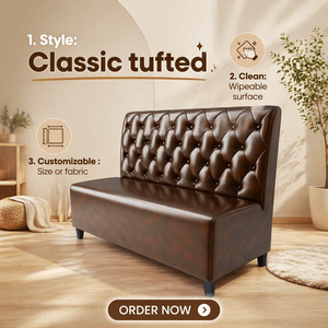 Ensemble de mobilier de restaurant sur mesure, canapé Chesterfield en cuir commercial et combinaison de chaises de table à manger pour hôtel, café - Product Image 4
